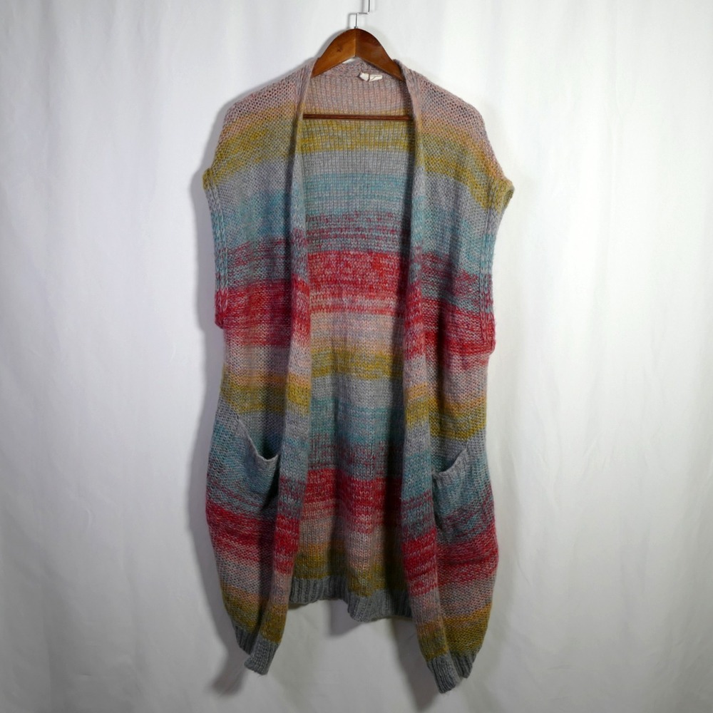 Moth Anthropologie Boho Rainbow Open Duster Cardigan Size M L Italy Mohair Indie